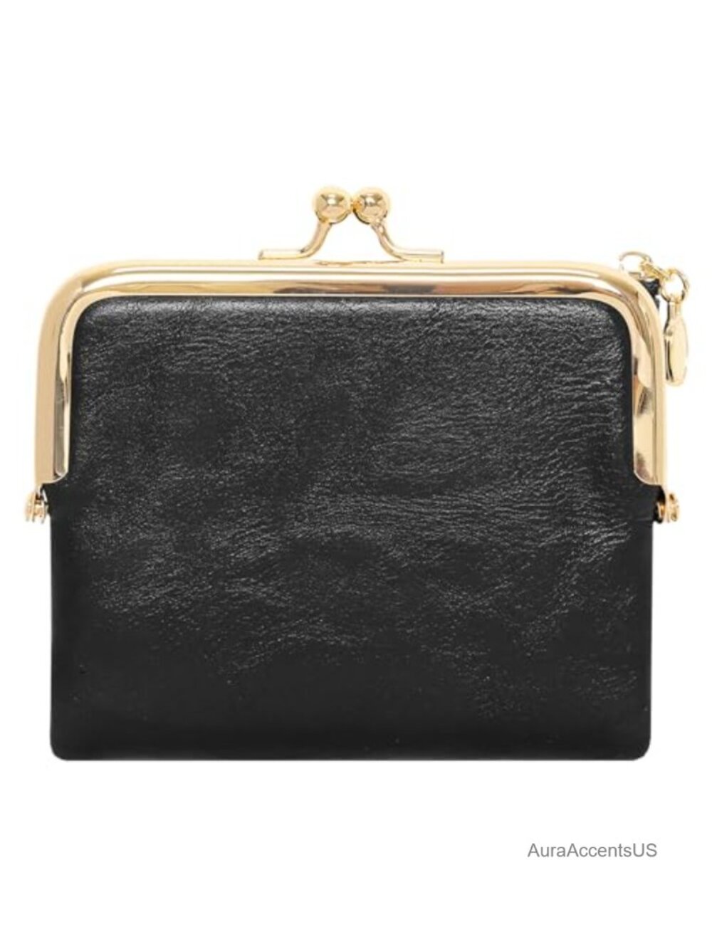 Vintage PU Leather Bifold Wallet with Coin Pocket and Kiss Lock Clasp